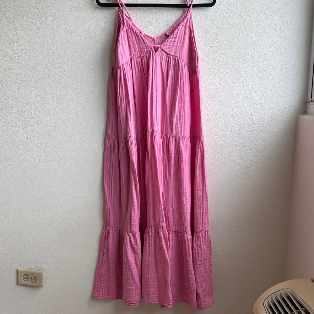 Zara 100% Cotton Pink Tiered Gauze Maxi Sundress